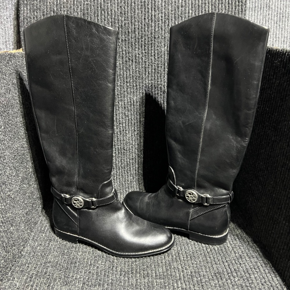 Coach Mysie Tall Boots Womens 5.5B Black Leather Riding Logo Medallion A4233